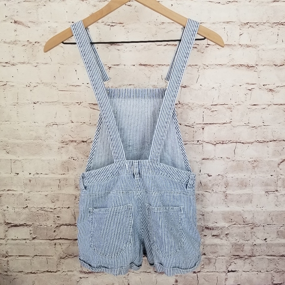 PacSun Blue & White Stripe Denim Overall Shorts - Picture 2 of 7